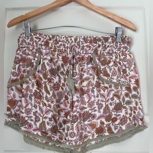 Japna Stretchy Waist Floral Women's Shorts - Pink and Brown 3”  festival boho